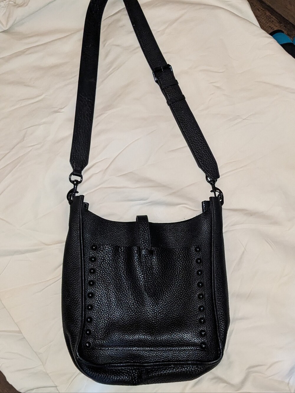 Rebecca Minkoff Unlined Feed Black Pebbled Leather Crossbody Hobo Quiet Luxury - Picture 2 of 15
